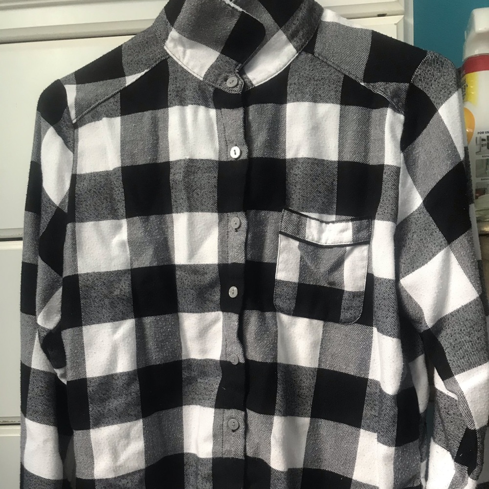 Black, White, and Grey Plaid Button-Up Shirt